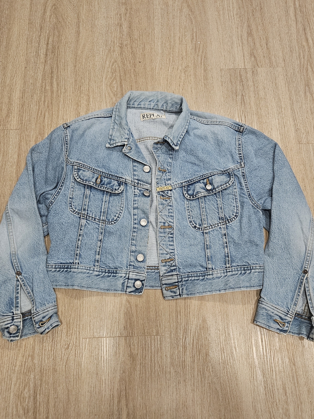 Vintage Replay Denim Jacket Made in Italy Light Wash Cropped Trucker Mens/Women